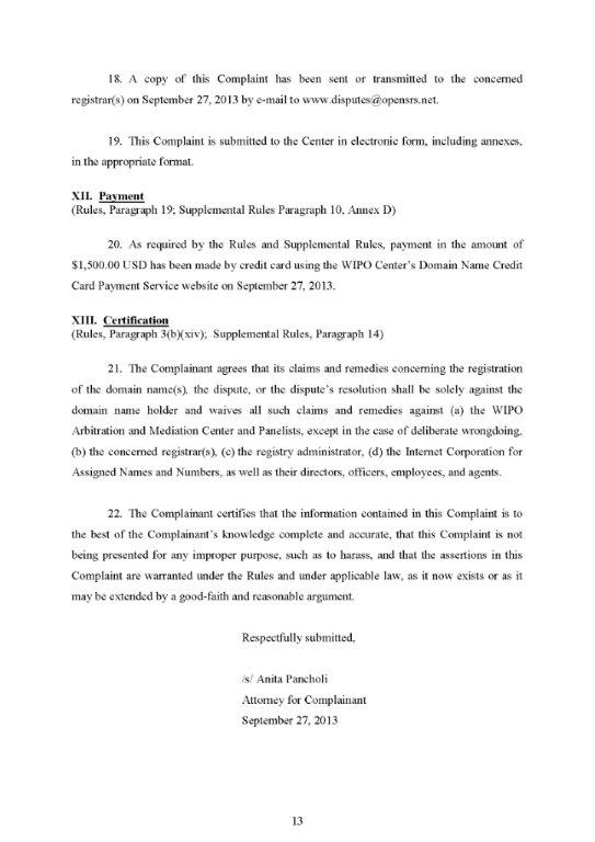 qlp complaint submitted by Anita Pancholi